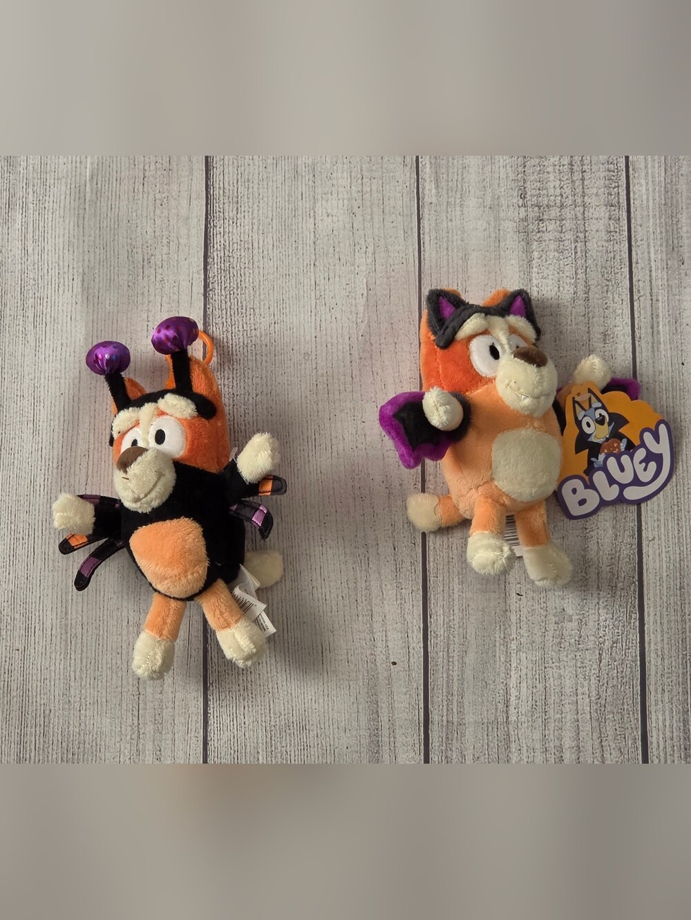 Bluey Plush Halloween Bat Fox Keychain Set - Orange & Black